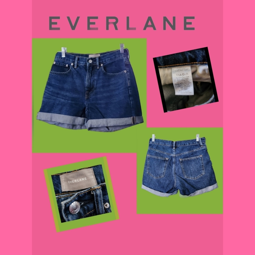 EVERLANE BLUE DENIM JEAN RELAXED ROLL 24 SHORTS, SIZE 26